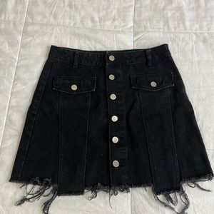 Black Denim Button Up Mini Skirt